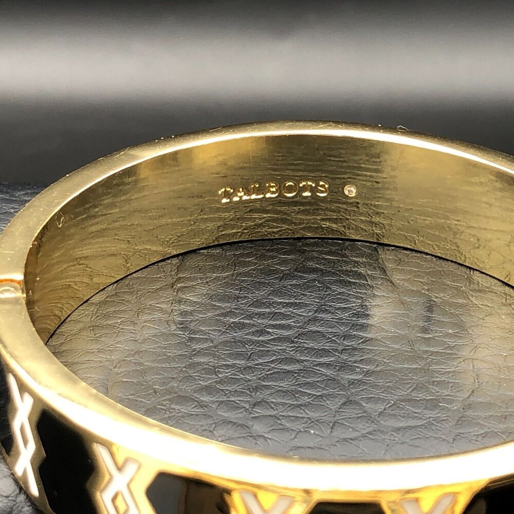 Talbots Bracelet Black White Geometric Enamel‎ Gold Tone Magnetic Hinged Bangle - Picture 4 of 7